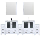 Lexora Volez 96" W x 18.25" D Double Bath Vanity with Side Cabinets White Ceramic Top 28" Mirrors with Faucet Set