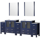 Lexora Volez 96" W x 18.25" D Double Bath Vanity with Side Cabinets White Ceramic Top and 28" Mirrors