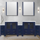 Lexora Volez 96" W x 18.25" D Double Bath Vanity with Side Cabinets White Ceramic Top and 28" Mirrors