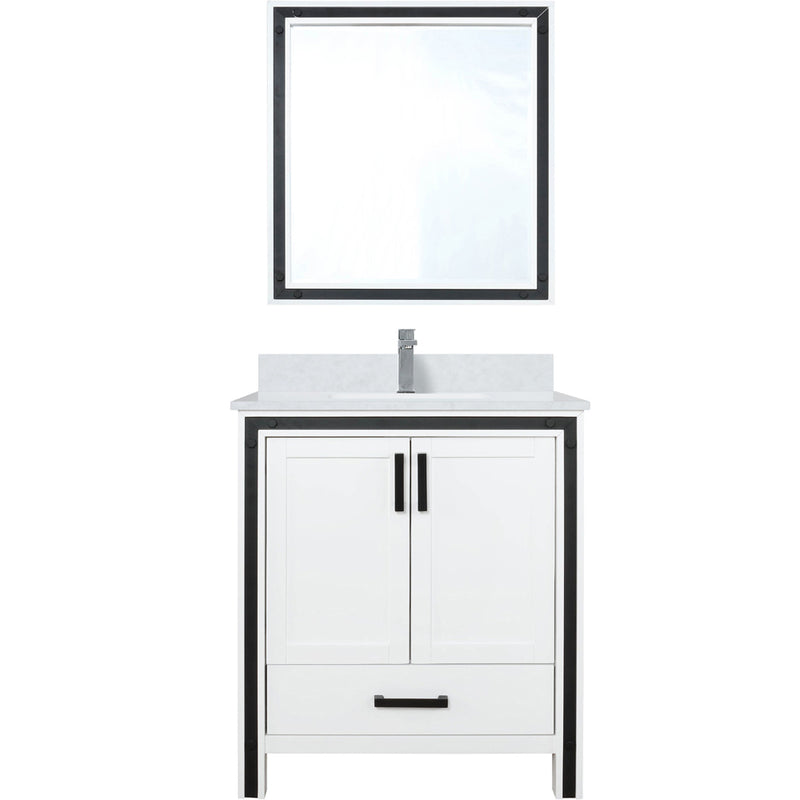 Lexora Ziva 30" W x 22" D Bath Vanity White Quartz Top with Faucet Set and 28" Mirror