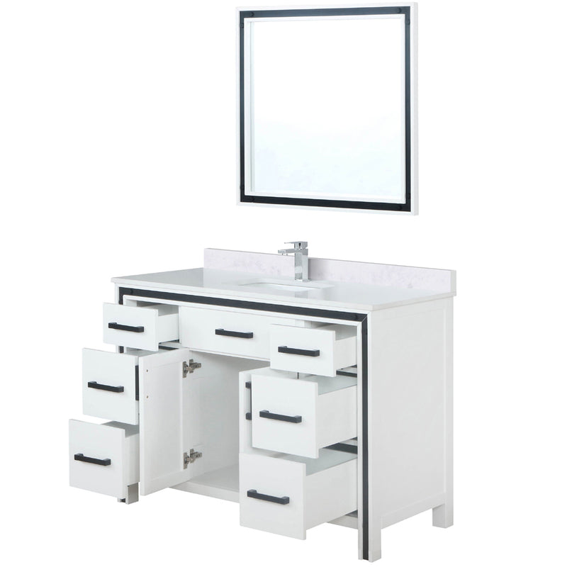 Lexora Ziva 48" W x 22" D Bath Vanity White Quartz Top with Faucet Set and 34" Mirror