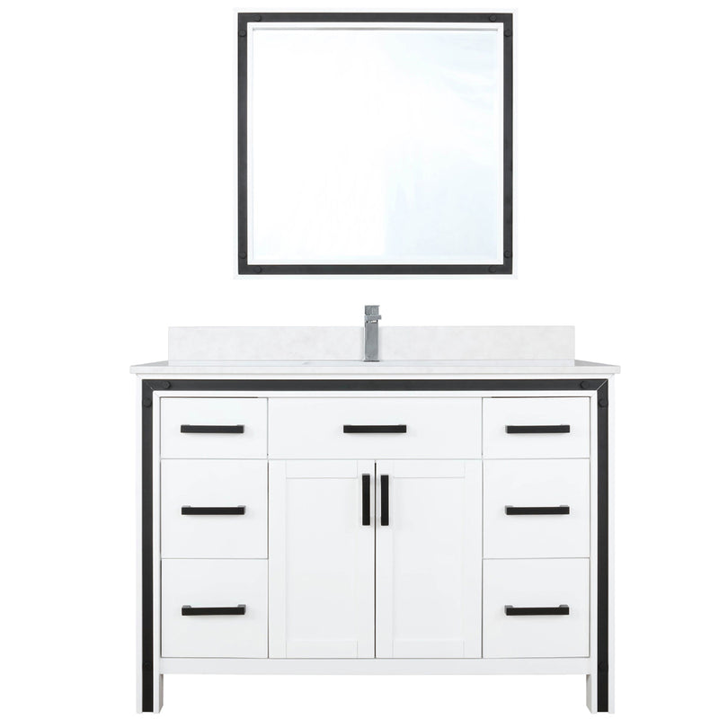 Lexora Ziva 48" W x 22" D Bath Vanity White Quartz Top with Faucet Set and 34" Mirror