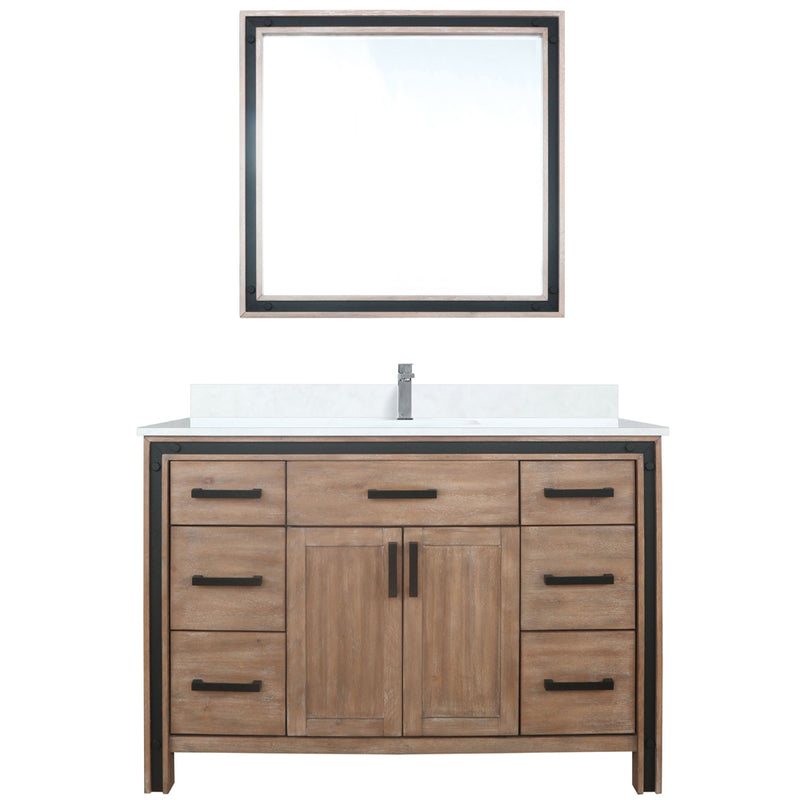 Lexora Ziva 48" W x 22" D Bath Vanity White Quartz Top with Faucet Set and 34" Mirror