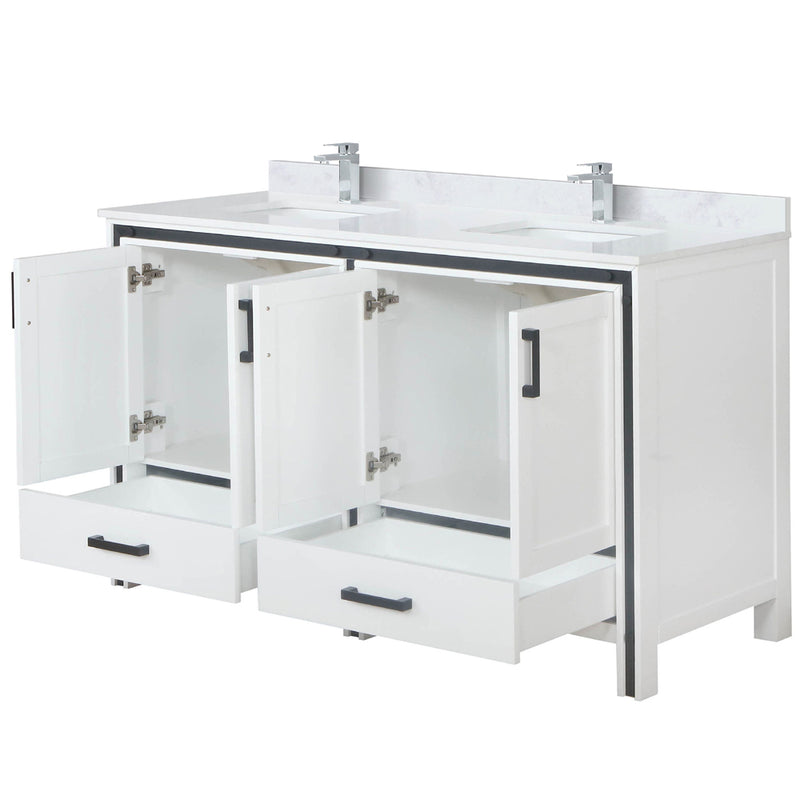 Lexora Ziva 60" W x 22" D Double Bath Vanity with White Quartz Top and Faucet Set