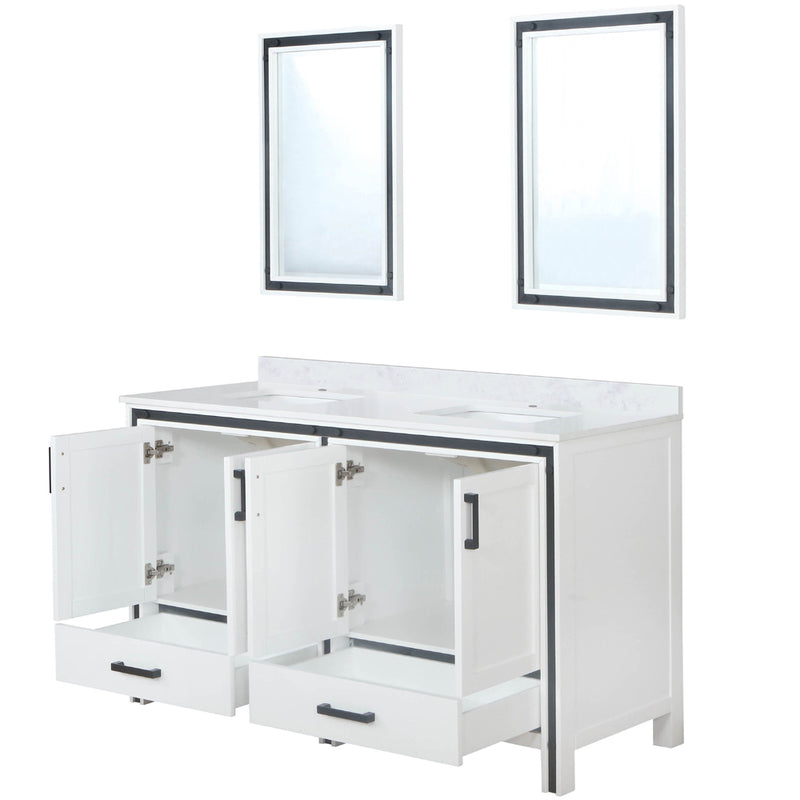 Lexora Ziva 60" W x 22" D Double Bath Vanity with White Quartz Top and 22" Mirrors