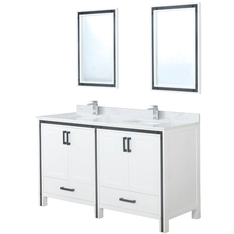 Lexora Ziva 60" W x 22" D Double Bath Vanity White Quartz Top with Faucet Set and 22" Mirrors