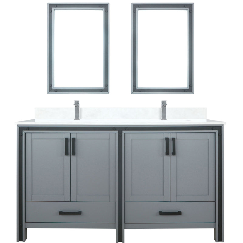 Lexora Ziva 60" W x 22" D Double Bath Vanity White Quartz Top with Faucet Set and 22" Mirrors