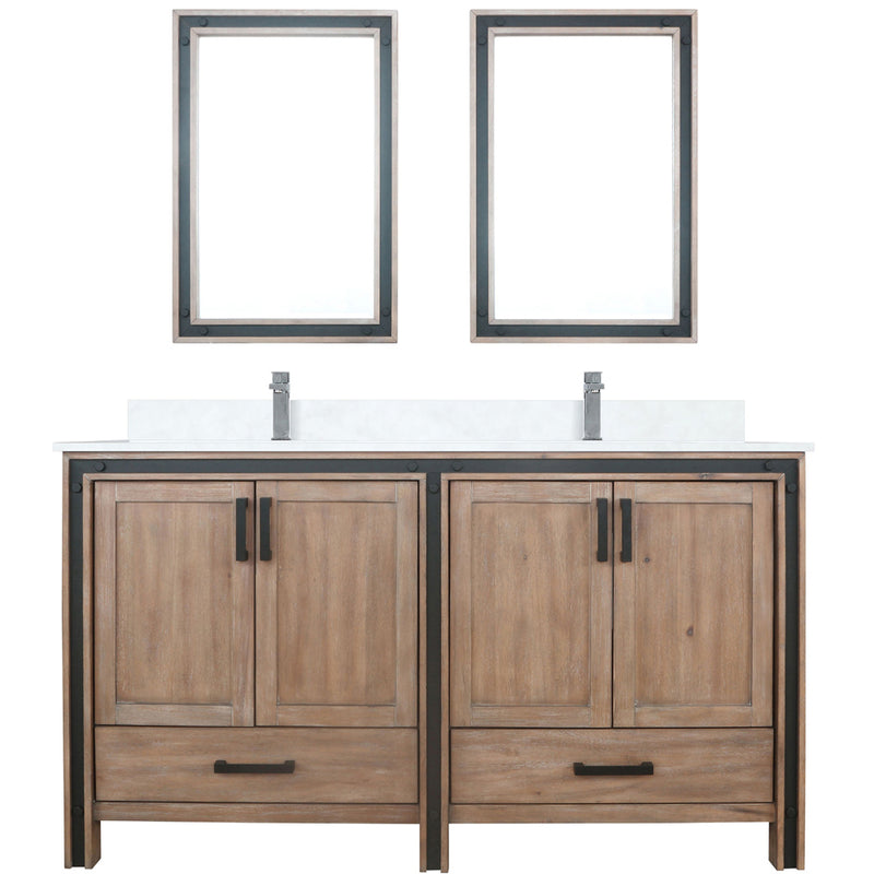 Lexora Ziva 60" W x 22" D Double Bath Vanity White Quartz Top with Faucet Set and 22" Mirrors