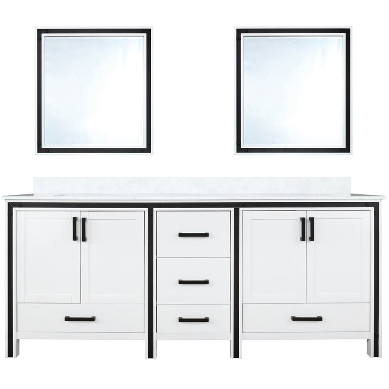 Lexora Ziva 72" W x 22" D Double Bath Vanity with White Quartz Top and 30" Mirrors