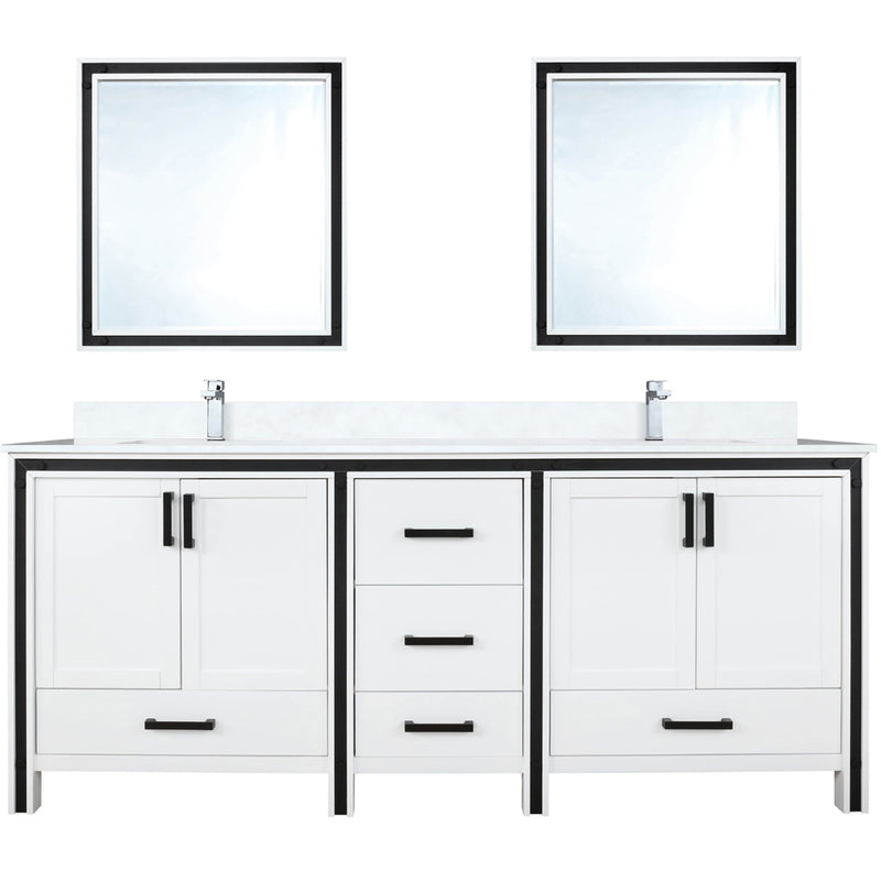 Lexora Ziva 72" W x 22" D Double Bath Vanity White Quartz Top with Faucet Set and 30" Mirrors