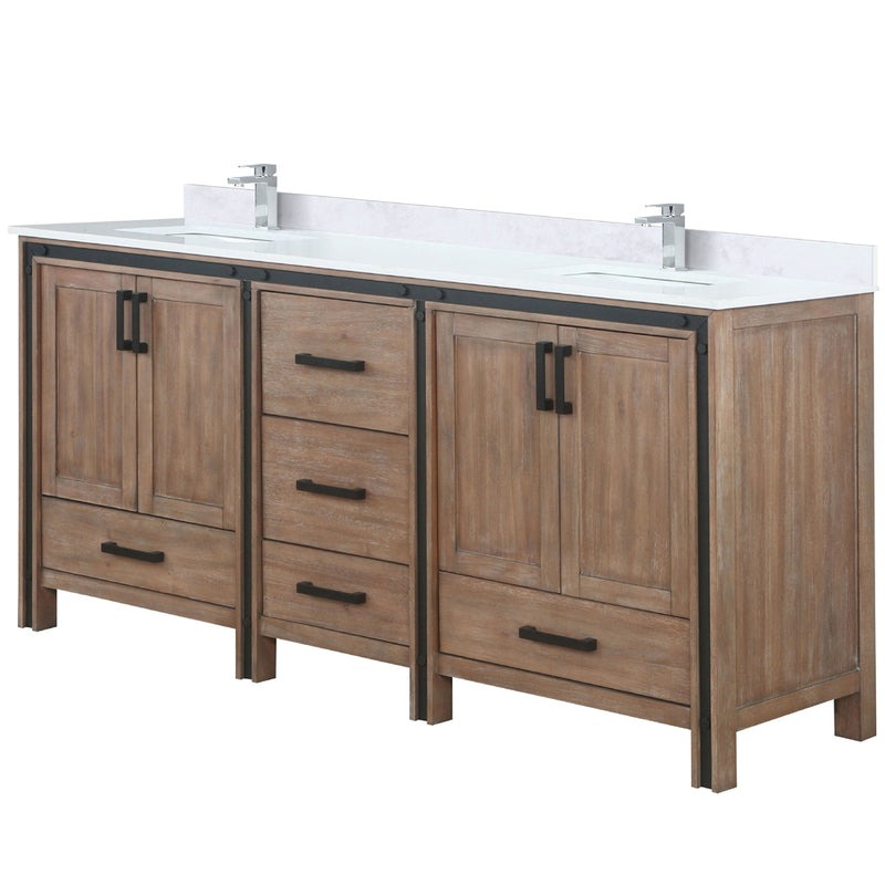 Lexora Ziva 72" W x 22" D Double Bath Vanity with White Quartz Top and Faucet Set