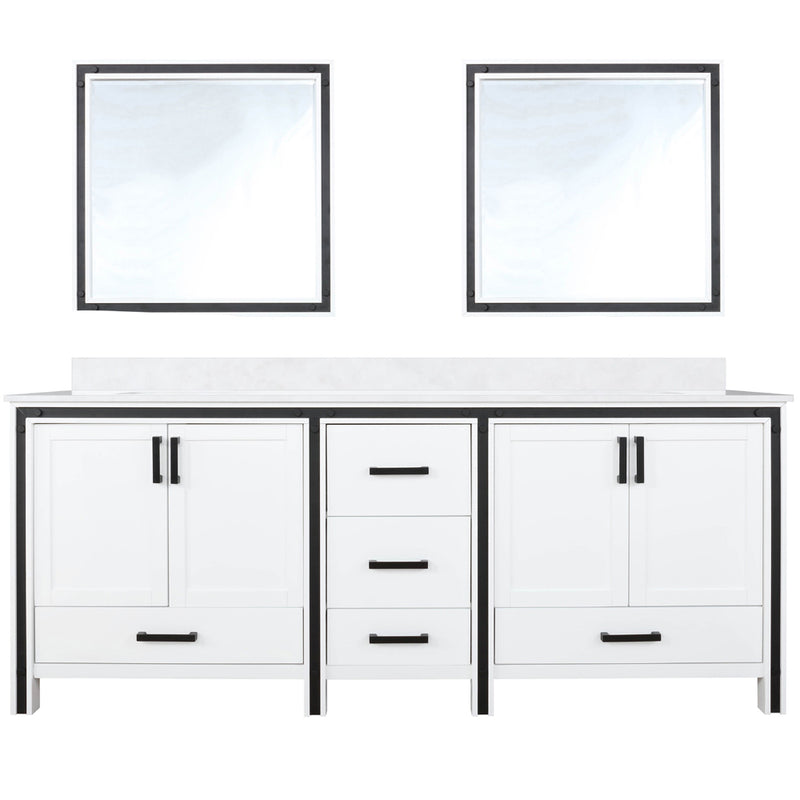 Lexora Ziva 80" W x 22" D Double Bath Vanity with White Quartz Top and 30" Mirrors