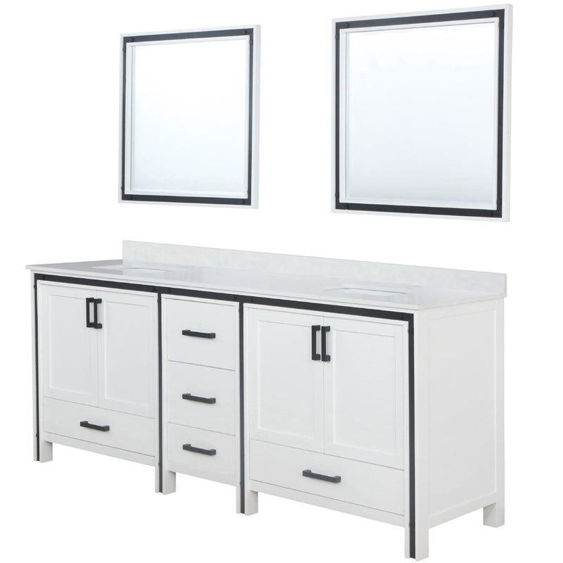 Lexora Ziva 84" W x 22" D Double Bath Vanity with White Quartz Top and 34" Mirrors