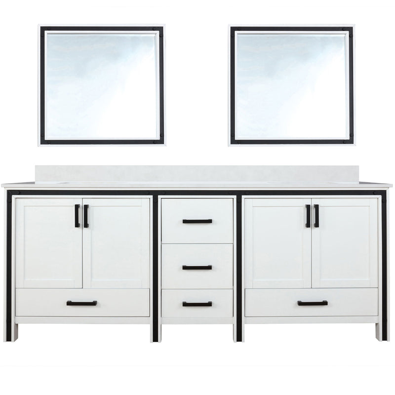 Lexora Ziva 84" W x 22" D Double Bath Vanity with White Quartz Top and 34" Mirrors