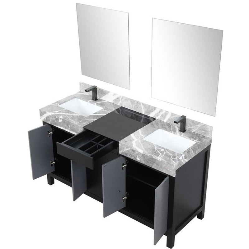 Lexora Zilara 60" W x 22" D Double Bath Vanity Castle Grey Marble Top and 28" Mirrors