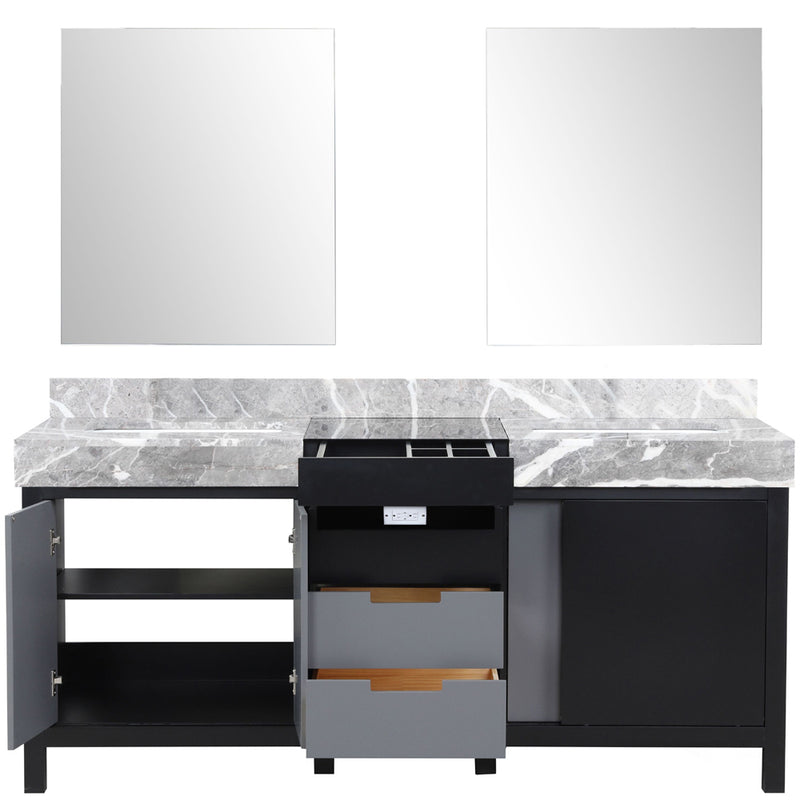 Lexora Zilara 72" W x 22" D Double Bath Vanity Castle Grey Marble Top and 28" Mirrors