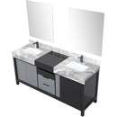 Lexora Zilara 72" W x 22" D Double Bath Vanity Castle Grey Marble Top and 28" Mirrors