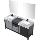 Lexora Zilara 72" W x 22" D Double Bath Vanity Castle Grey Marble Top and 28" Mirrors