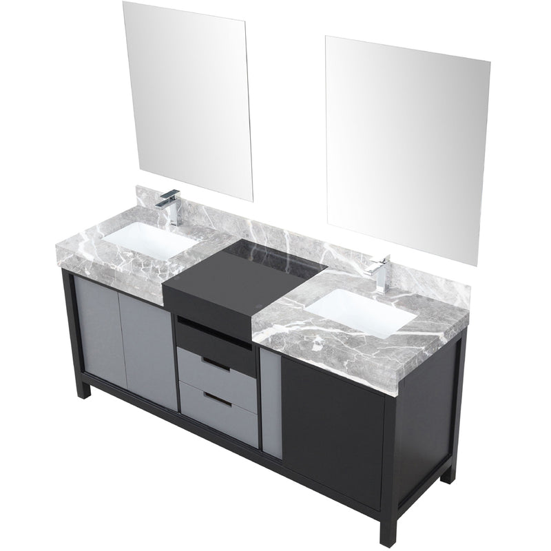 Lexora Zilara 72" W x 22" D Double Bath Vanity Castle Grey Marble Top and 28" Mirrors