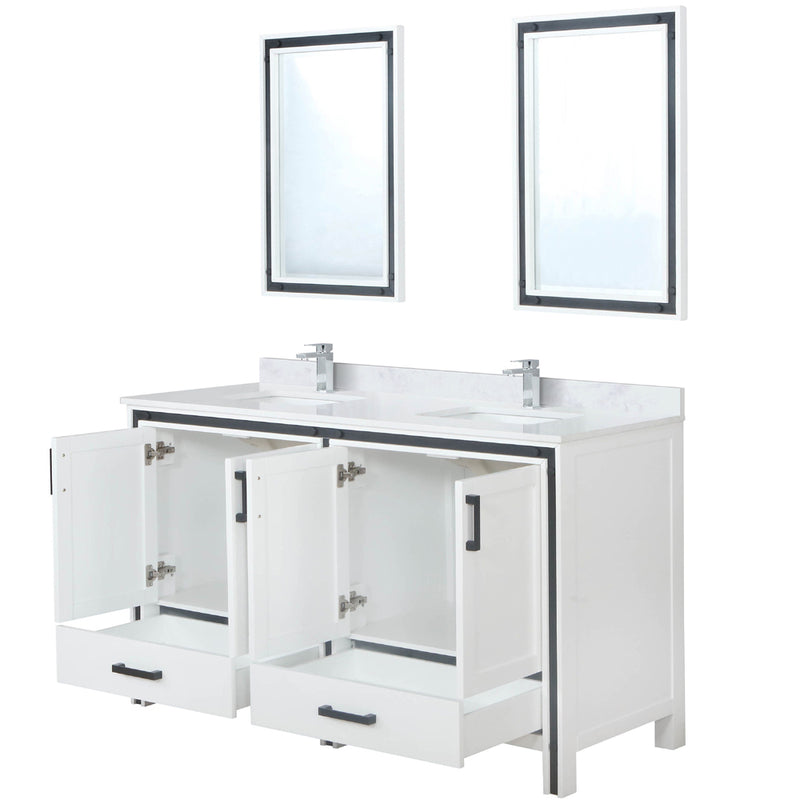 Lexora Ziva 60" W x 22" D Double Bath Vanity Cultured Marble Top with Faucet Set and 22" Mirrors