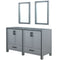 Lexora Ziva 60" W x 22" D Double Bath Vanity and 22" Mirrors