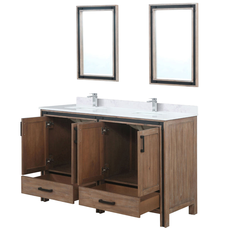 Lexora Ziva 60" W x 22" D Double Bath Vanity Cultured Marble Top with Faucet Set and 22" Mirrors