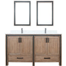 Lexora Ziva 60" W x 22" D Double Bath Vanity Cultured Marble Top with Faucet Set and 22" Mirrors