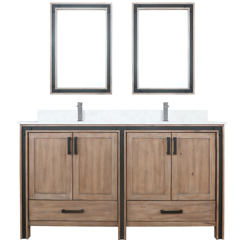 Lexora Ziva 60" W x 22" D Double Bath Vanity Cultured Marble Top with Faucet Set and 22" Mirrors