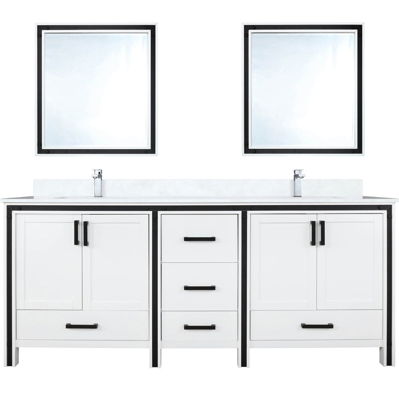 Lexora Ziva 72" W x 22" D Double Bath Vanity Cultured Marble Top with Faucet Set and 30" Mirrors