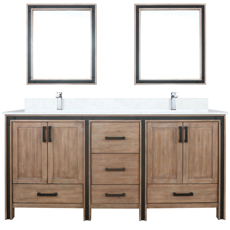 Lexora Ziva 72" W x 22" D Double Bath Vanity Cultured Marble Top with Faucet Set and 30" Mirrors