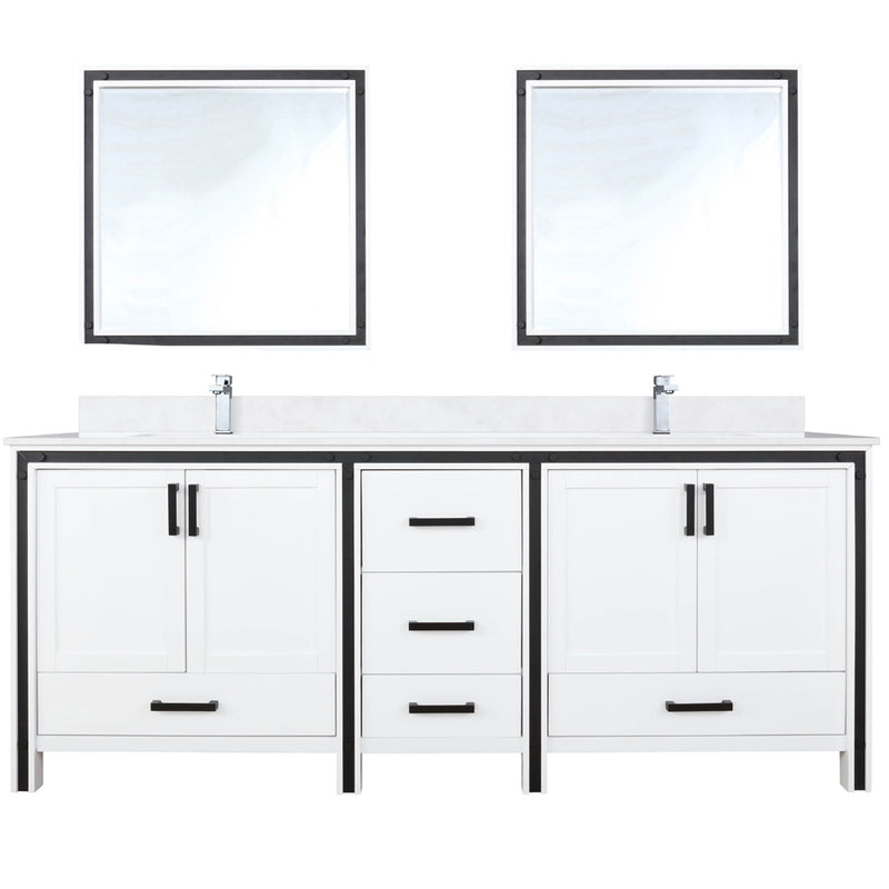 Lexora Ziva 80" W x 22" D Double Bath Vanity Cultured Marble Top with Faucet Set and 30" Mirrors