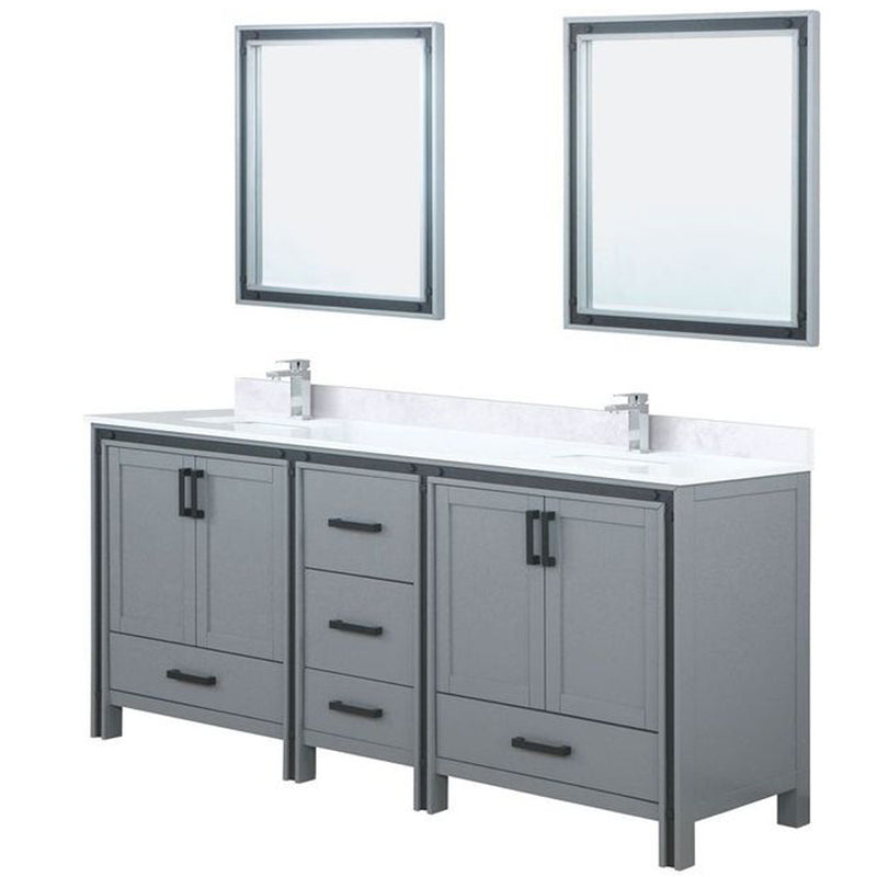 Lexora Ziva 80" W x 22" D Double Bath Vanity Cultured Marble Top with Faucet Set and 30" Mirrors