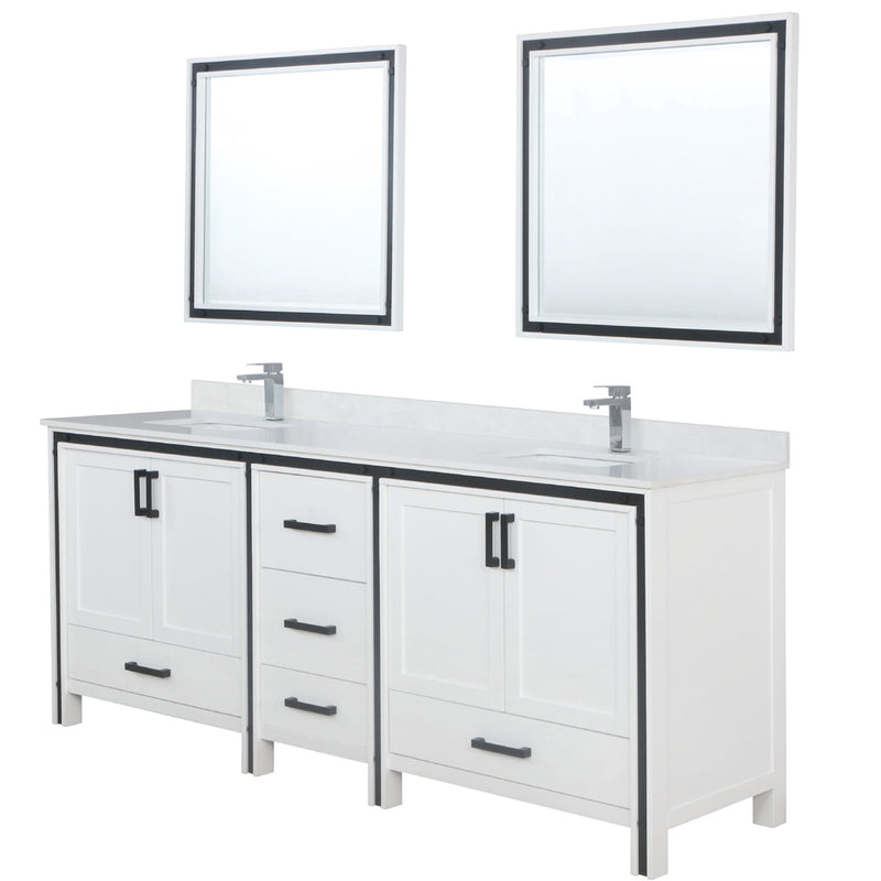 Lexora Ziva 84" W x 22" D Double Bath Vanity Cultured Marble Top with Faucet Set and 34" Mirrors