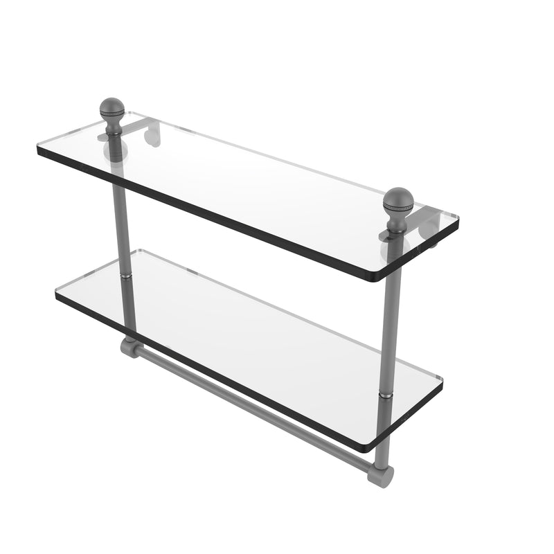 Allied Brass Mambo Collection 16 Inch Two Tiered Glass Shelf with Integrated Towel Bar MA-2-16TB-GYM