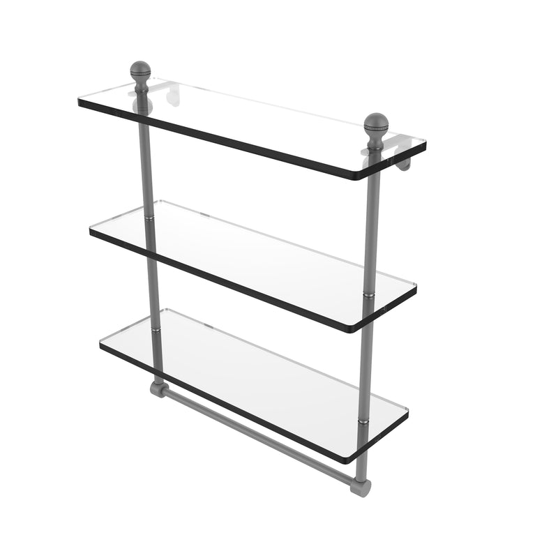 Allied Brass Mambo Collection 16 Inch Triple Tiered Glass Shelf with Integrated Towel Bar MA-5-16TB-GYM