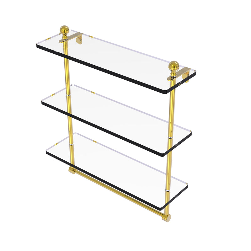 Allied Brass Mambo Collection 16 Inch Triple Tiered Glass Shelf with Integrated Towel Bar MA-5-16TB-PB