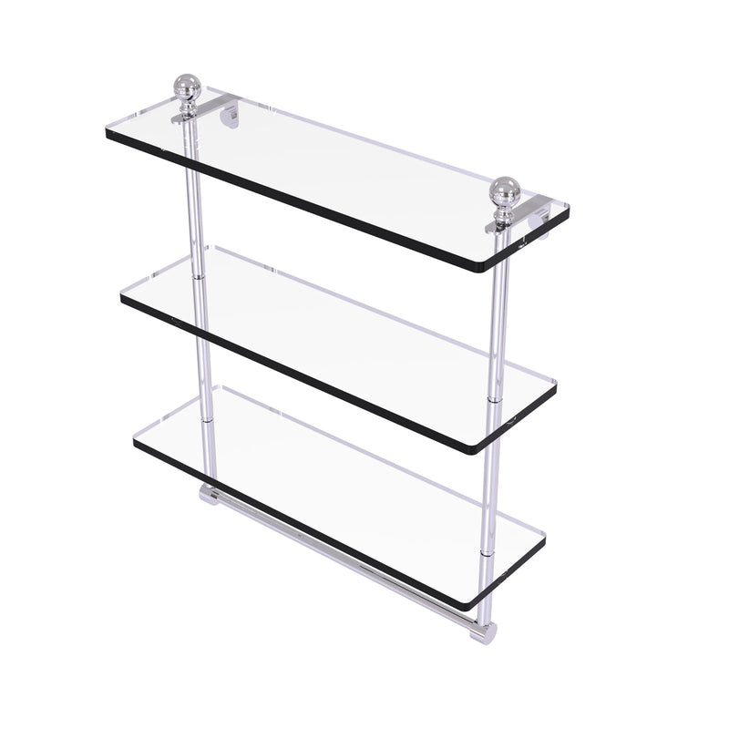 Allied Brass Mambo Collection 16 Inch Triple Tiered Glass Shelf with Integrated Towel Bar MA-5-16TB-PC