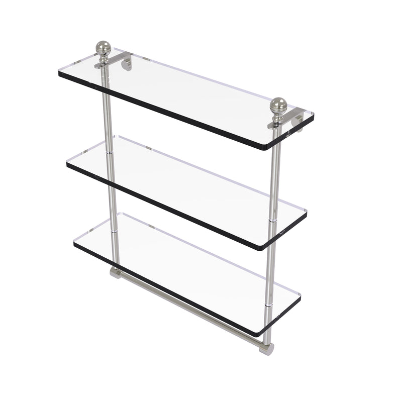 Allied Brass Mambo Collection 16 Inch Triple Tiered Glass Shelf with Integrated Towel Bar MA-5-16TB-SN