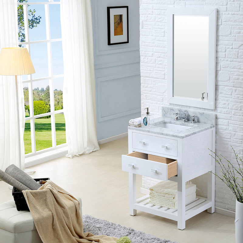 Water Creation 24" Pure White Single Sink Bathroom Vanity with Matching Framed Mirror From The Madalyn Collection MA24CW01PW-R21000000