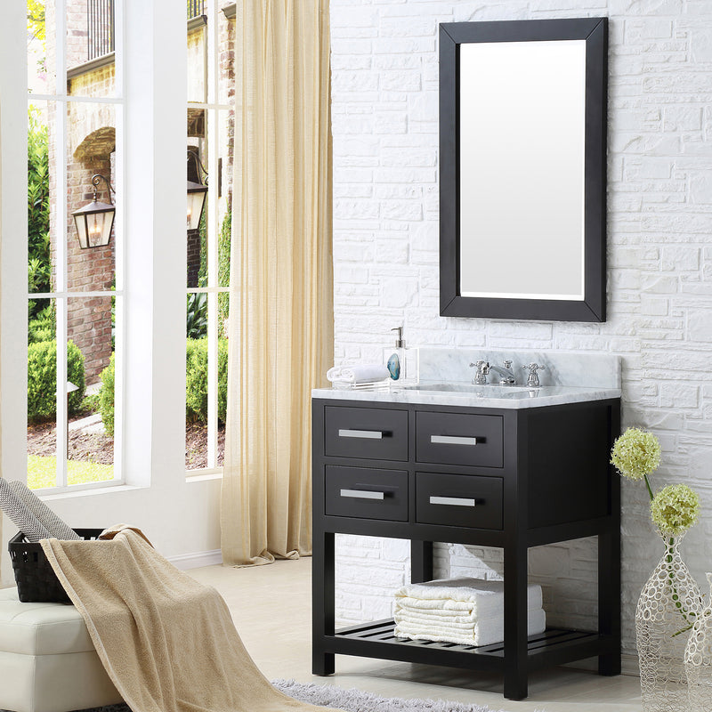 Water Creation 30" Espresso Single Sink Bathroom Vanity with Matching Framed Mirror and Faucet From The Madalyn Collection MA30CW01ES-R24BX0901