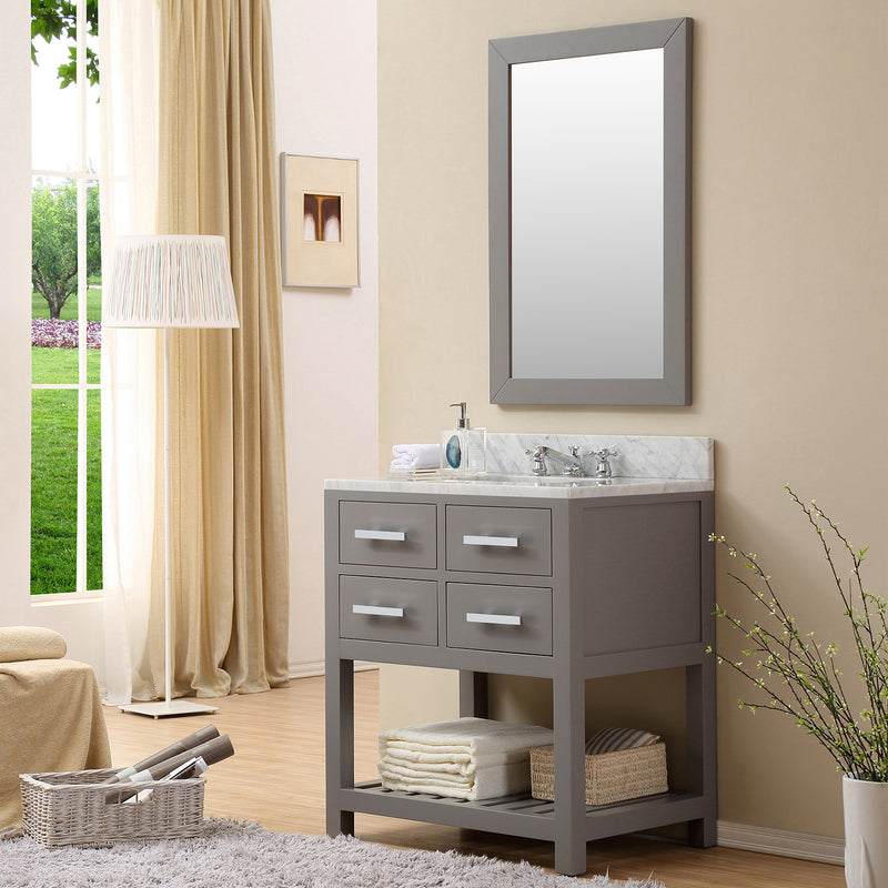 Water Creation 30" Cashmere Gray Single Sink Bathroom Vanity with Matching Framed Mirror and Faucet From The Madalyn Collection MA30CW01CG-R24BX0901