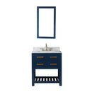 Water Creation 30" Monarch Blue Single Sink Bathroom Vanity with F2-0012 Satin Gold Faucet and Mirror From The Madalyn Collection MA30CW06MB-R21TL1206