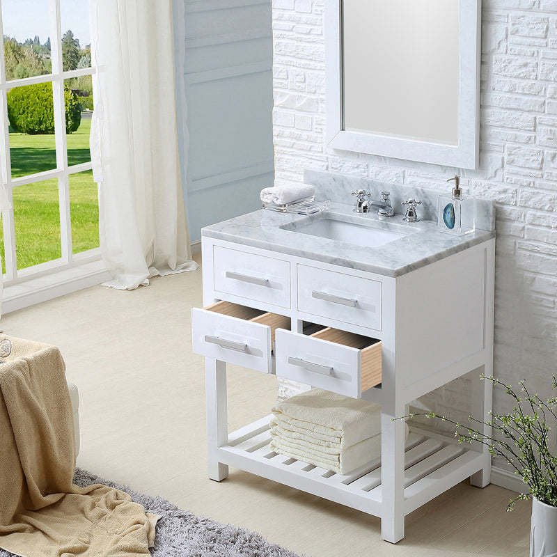 Water Creation 30" Pure White Single Sink Bathroom Vanity with Matching Framed Mirror From The Madalyn Collection MA30CW01PW-R24000000