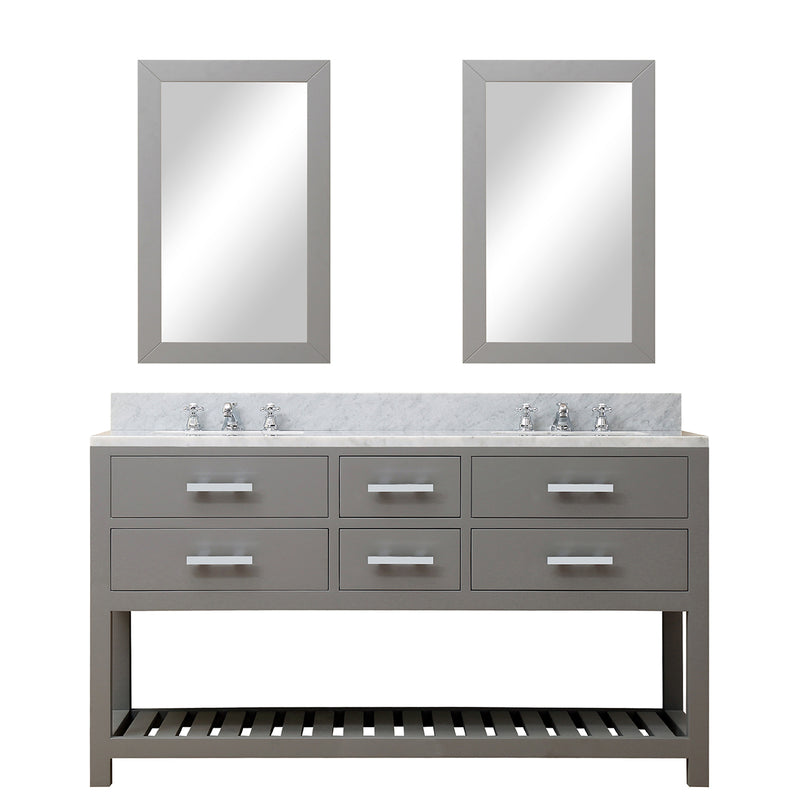 Water Creation 60" Cashmere Gray Double Sink Bathroom Vanity with 2 Matching Framed Mirrors and Faucets From The Madalyn Collection MA60CW01CG-R21BX0901