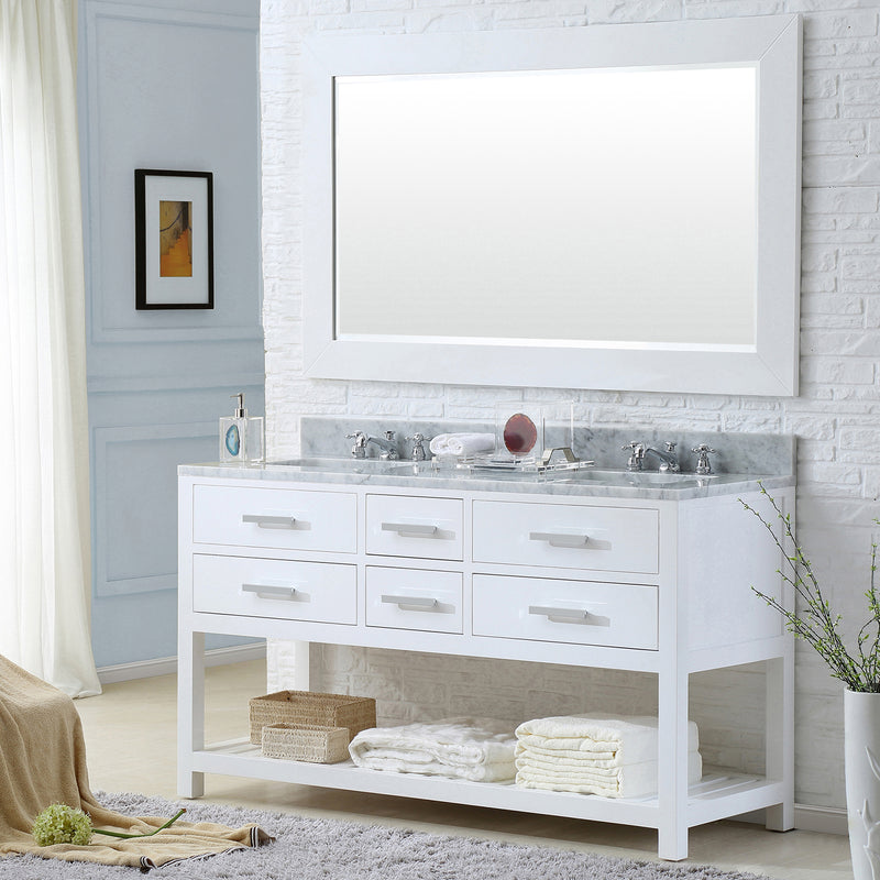 Water Creation 60" Pure White Double Sink Bathroom Vanity with Matching Framed Mirror From The Madalyn Collection MA60CW01PW-R60000000