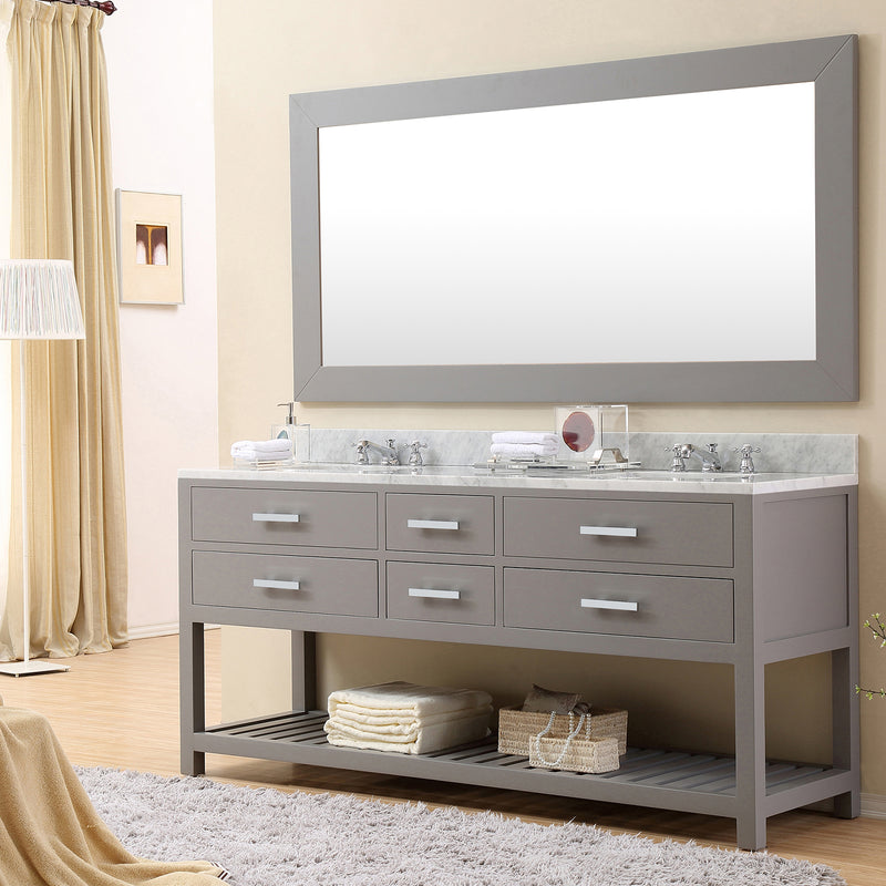 Water Creation 72" Cashmere Gray Double Sink Bathroom Vanity with Matching Large Framed Mirror From The Madalyn Collection MA72CW01CG-R72000000