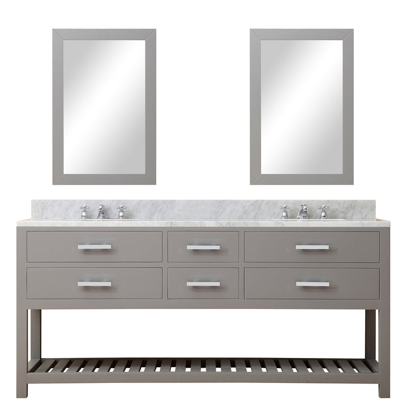 Water Creation 72" Cashmere Gray Double Sink Bathroom Vanity with 2 Matching Framed Mirrors and Faucets From The Madalyn Collection MA72CW01CG-R24BX0901