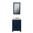 Water Creation Madison 24" Single Sink Carrara White Marble Vanity In Monarch Blue with Matching Mirror and F2-0013-06-FX Lavatory Faucet MS24CW06MB-R21FX1306