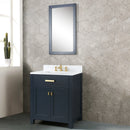 Water Creation Madison 30" Single Sink Carrara White Marble Vanity In Monarch Blue with F2-0013-06-FX Lavatory Faucet MS30CW06MB-000FX1306