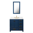 Water Creation Madison 36" Single Sink Carrara White Marble Vanity In Monarch Blue with F2-0012-06-TL Lavatory Faucet MS36CW06MB-000TL1206